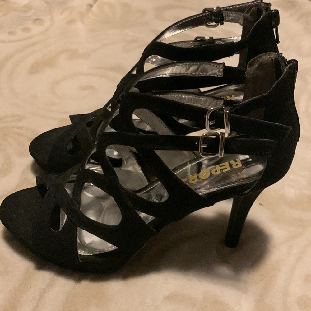Report Strappy Black Suede High Heels -8
